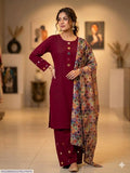Three-piece women's stitched suit by Suitloom featuring embroidered lawn fabric with intricate detailing and elegant design.