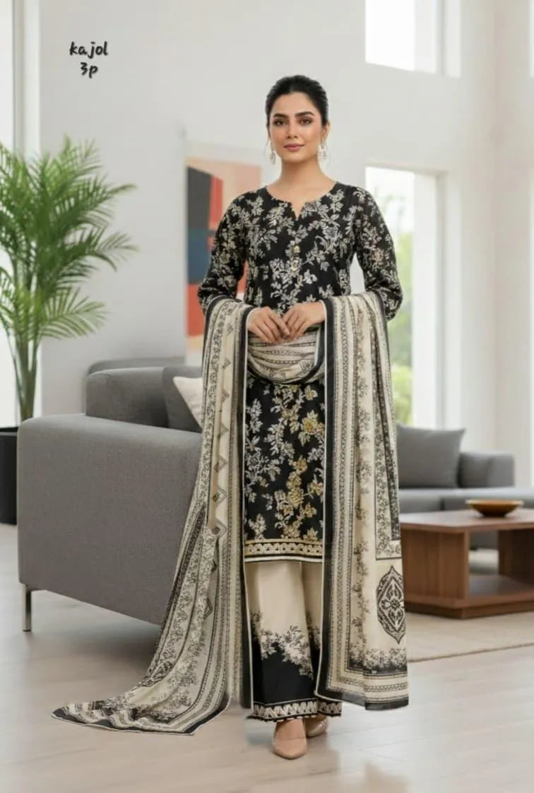 Women's 3Pc Arabic Lawn Printed Suit – Multicolor Unstitched Set