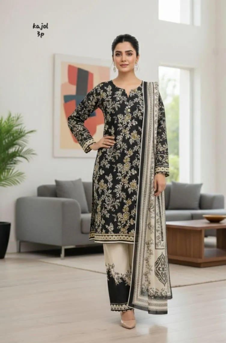 Women's 3Pc Arabic Lawn Printed Suit – Multicolor Unstitched Set