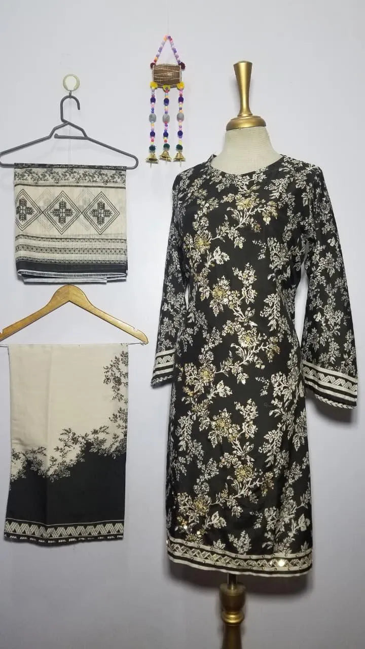 Women's 3Pc Arabic Lawn Printed Suit – Multicolor Unstitched Set