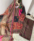 Doria Lawn 3Pc Suit – Brown & Pink Embroidered Unstitched Set (2.5m + 2m + 2.5m)